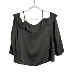 1. State Black Texture Banded Collar Off Shoulder Bell Sleeve Top Size‎ S